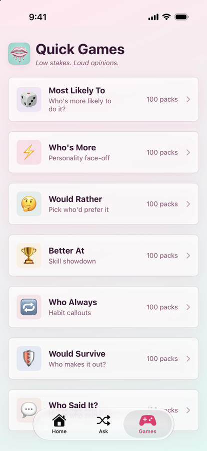 Quick Games in the Spill app